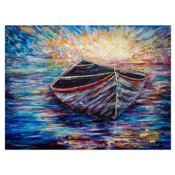 *DONATED* NWT 500 piece Jigsaw Puzzle 18”x24” Wooden Boat at Sunrise - Picture 2 of 5